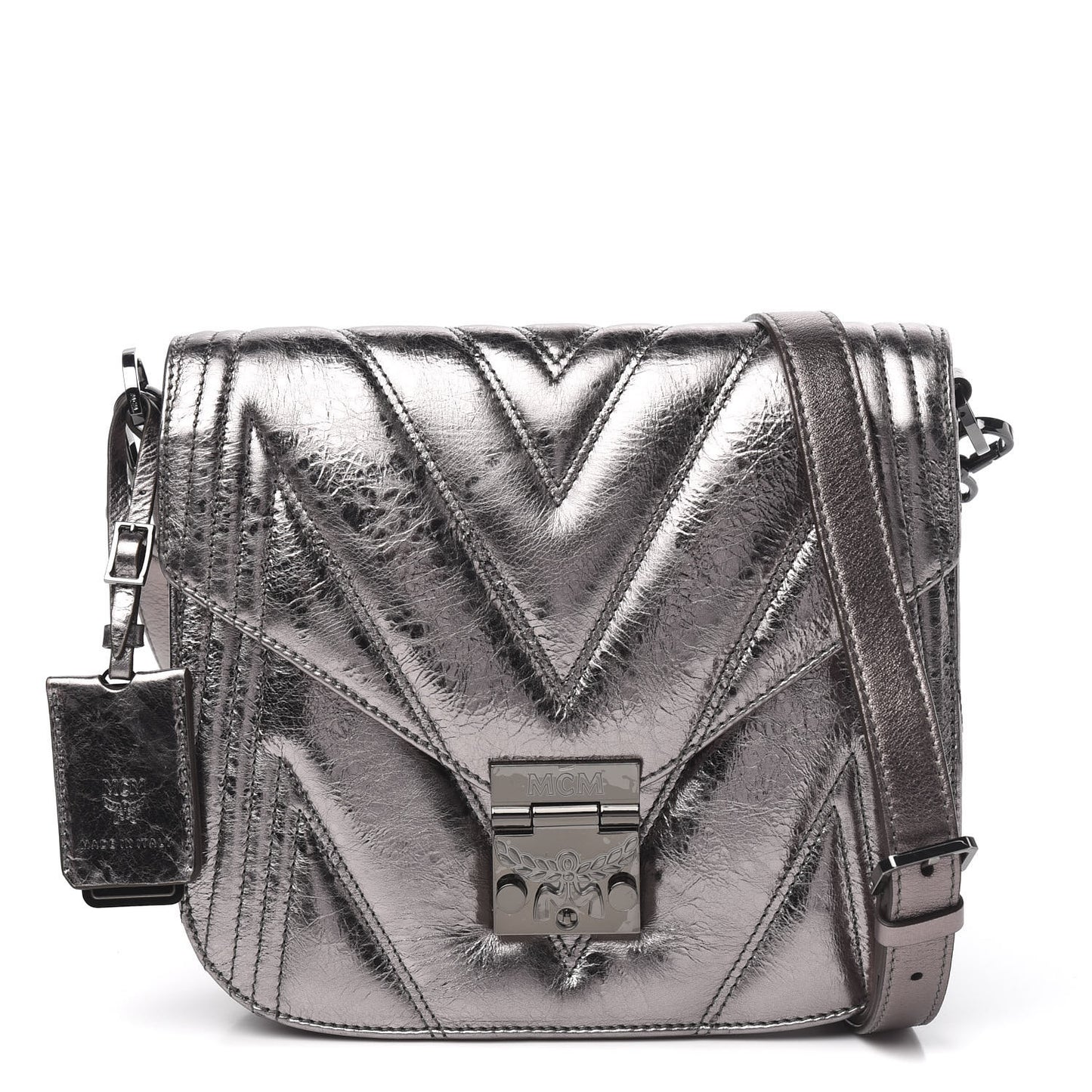 Metallic Calfskin Quilted Patricia Crossbody Bag Berlin Silver
