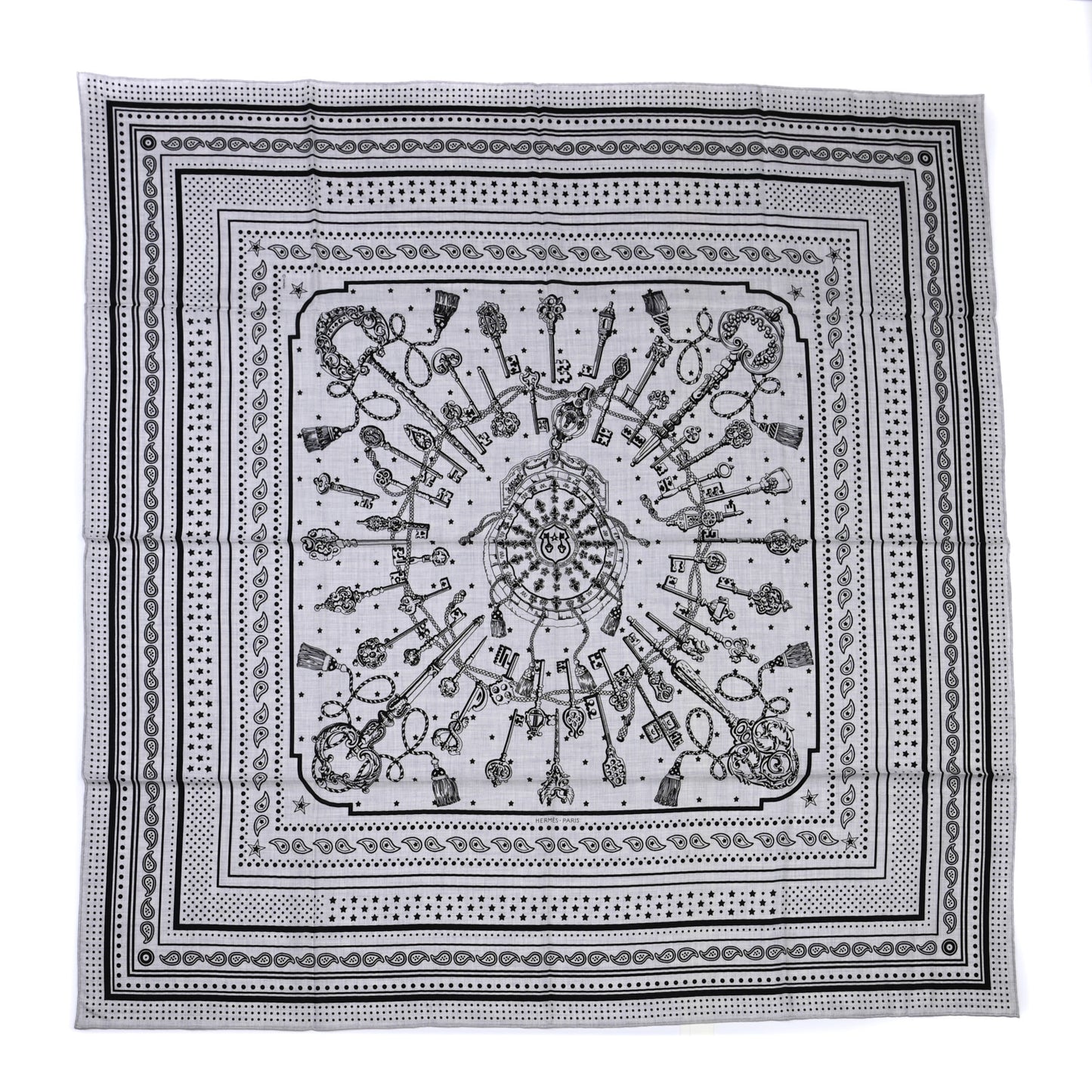Cashmere Silk Les Cles Bandana Shawl 140 Gris Chine Black