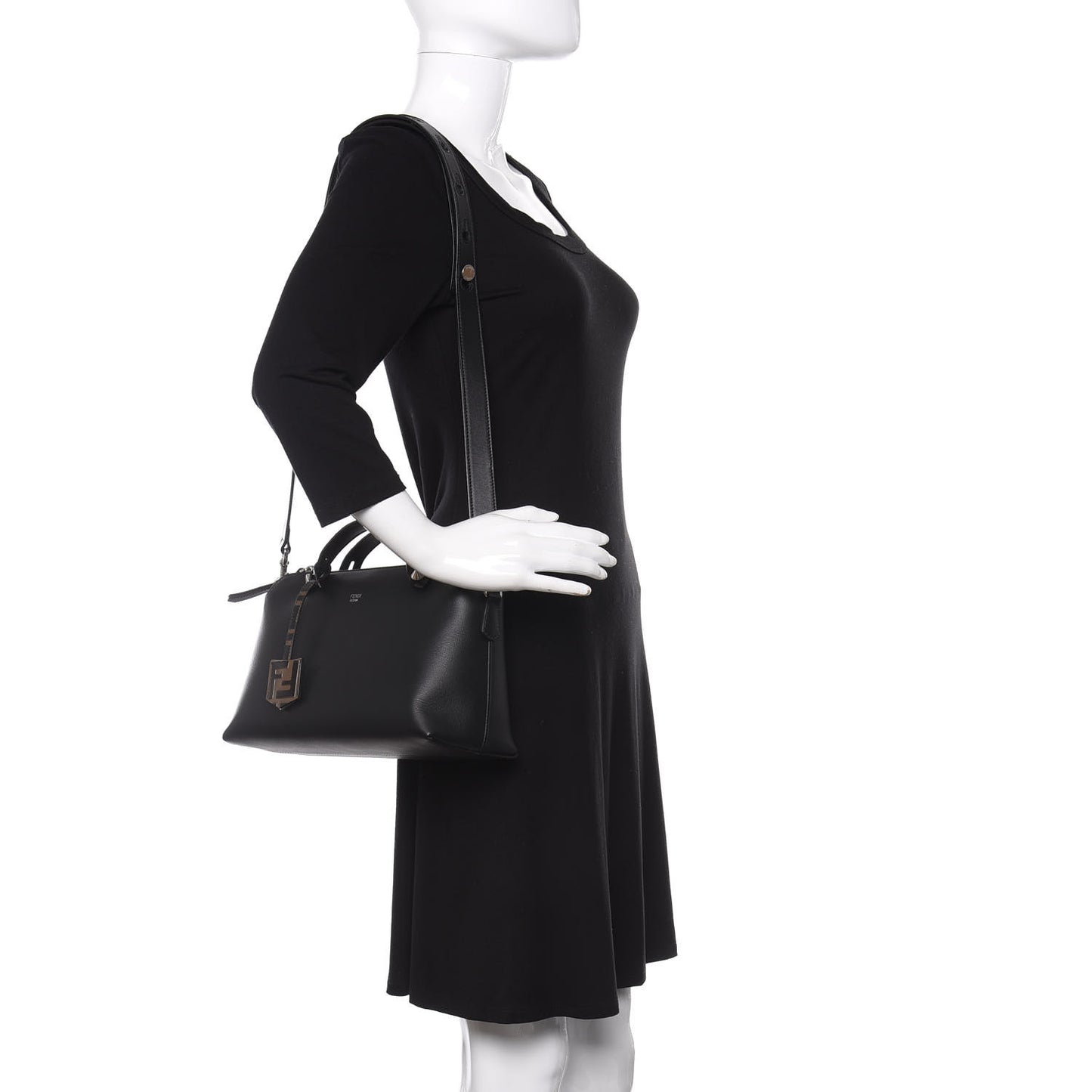 Vitello Dolce Bi-Color FF 1974 Embossed Medium By The Way Boston Bag Black Maya