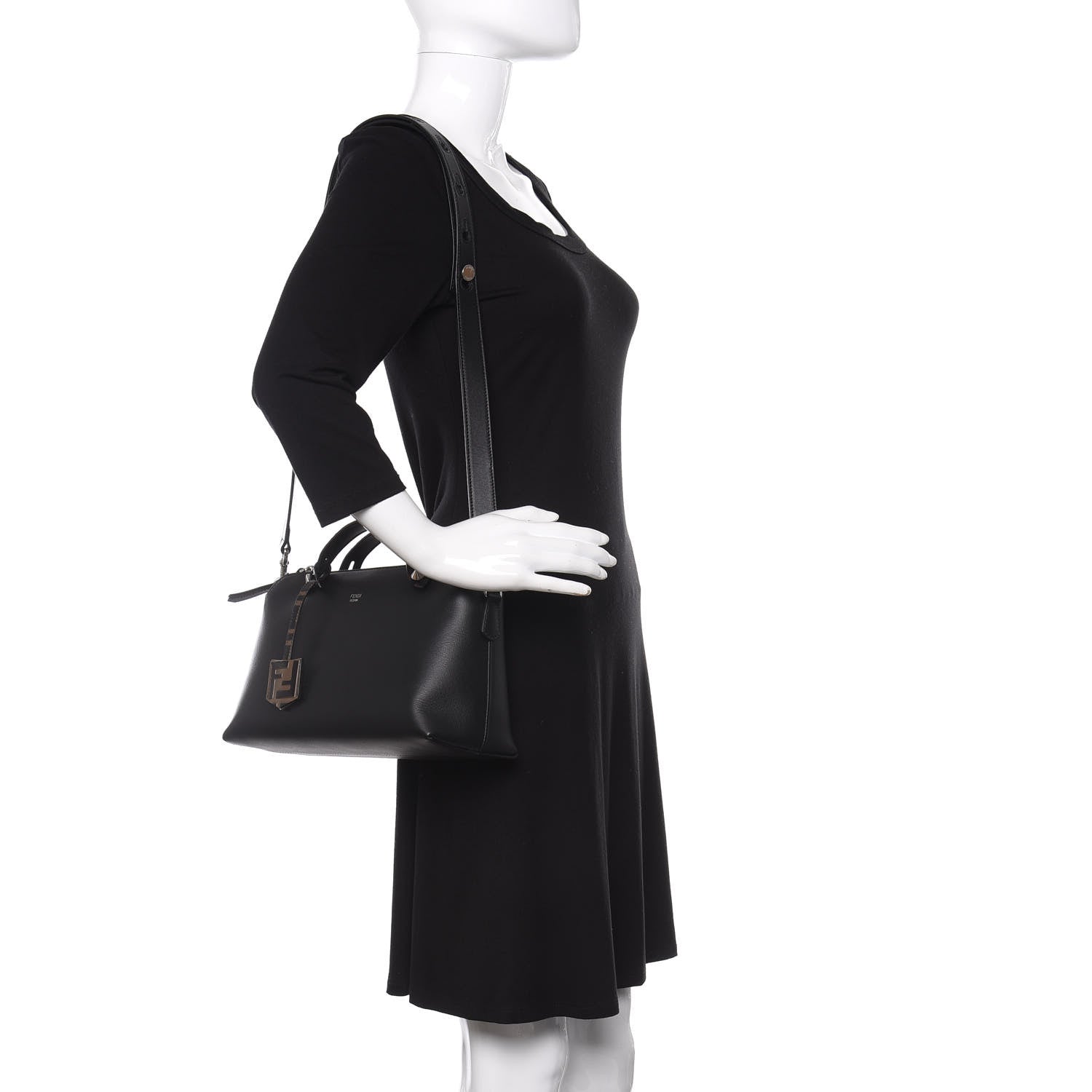Fendi Vitello Dolce Bi-Color FF 1974 Embossed Medium By The Way Boston Bag Black Maya 2 of 10