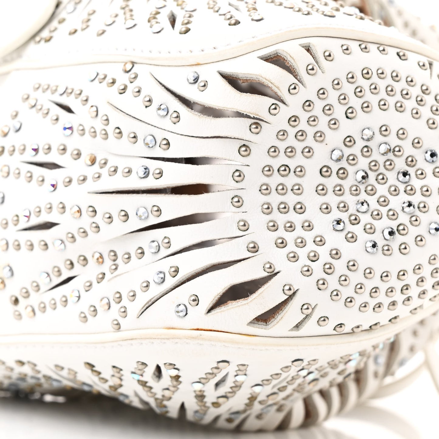 Calfskin Lux Laser Cut Studded Rose-Marie 19 Bag White