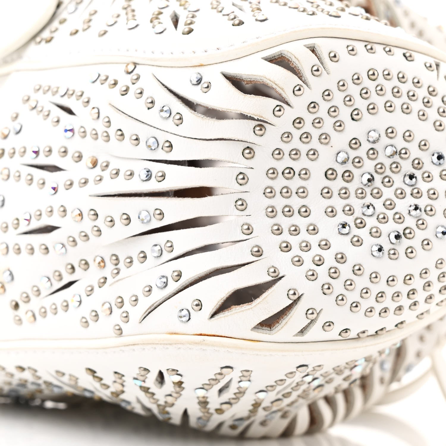 Alaia Calfskin Lux Laser Cut Studded Rose-Marie 19 Bag White 9 of 10