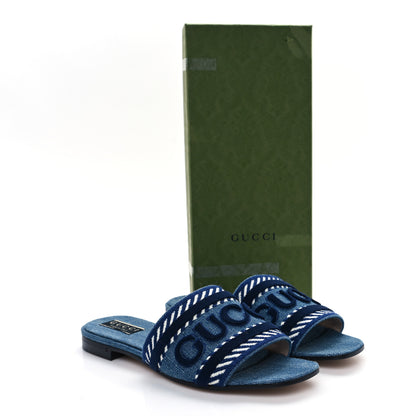Gucci New Denim Logo Embroidered Slide Sandal 38 Light Blue 10 of 10