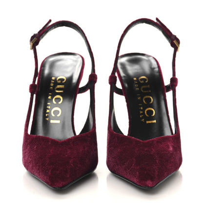 Gucci Velvet GG Monogram Slingback 115mm Pumps 36 Red Grape 3 of 10