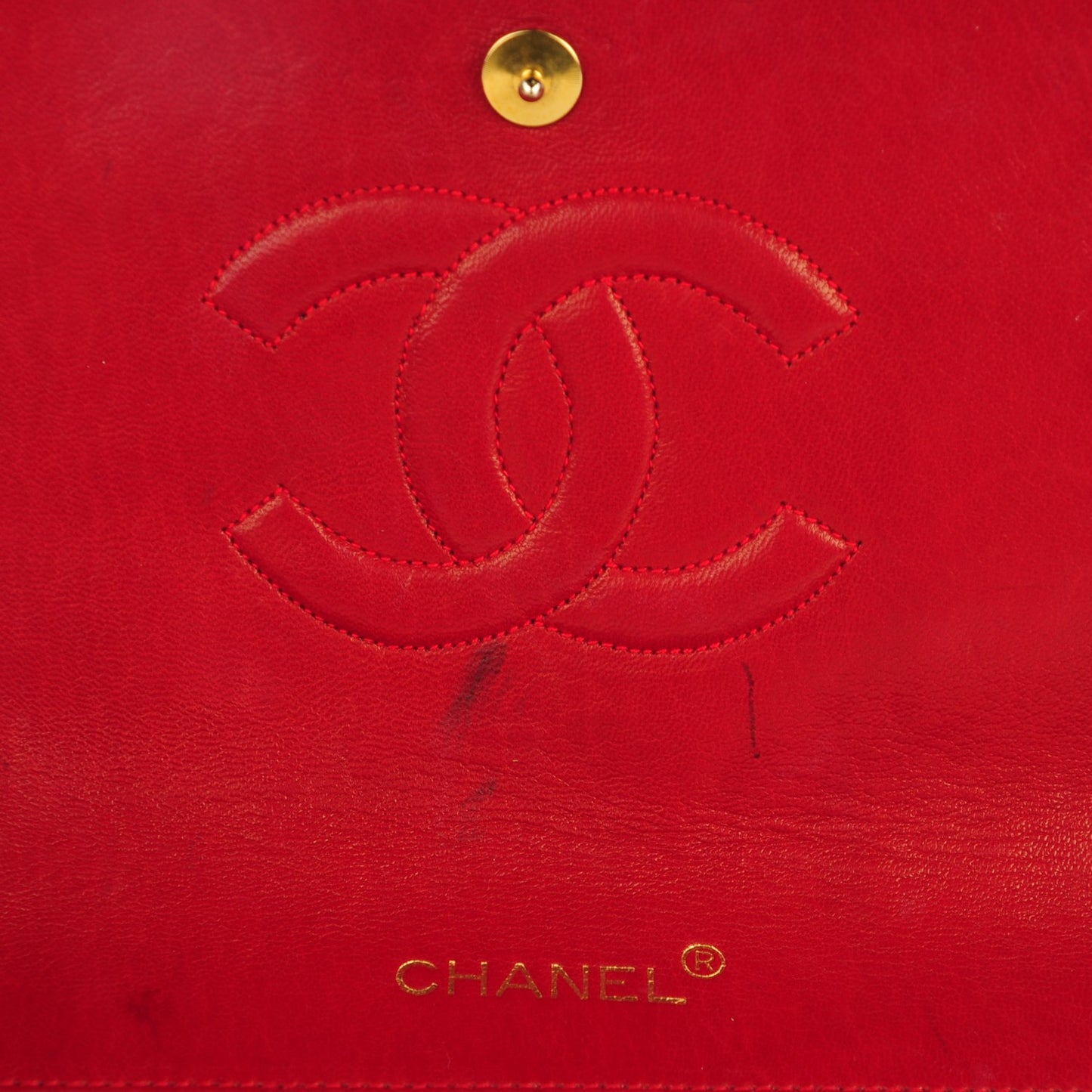 Lambskin Vertical Quilted Small Medallion Single Flap Red