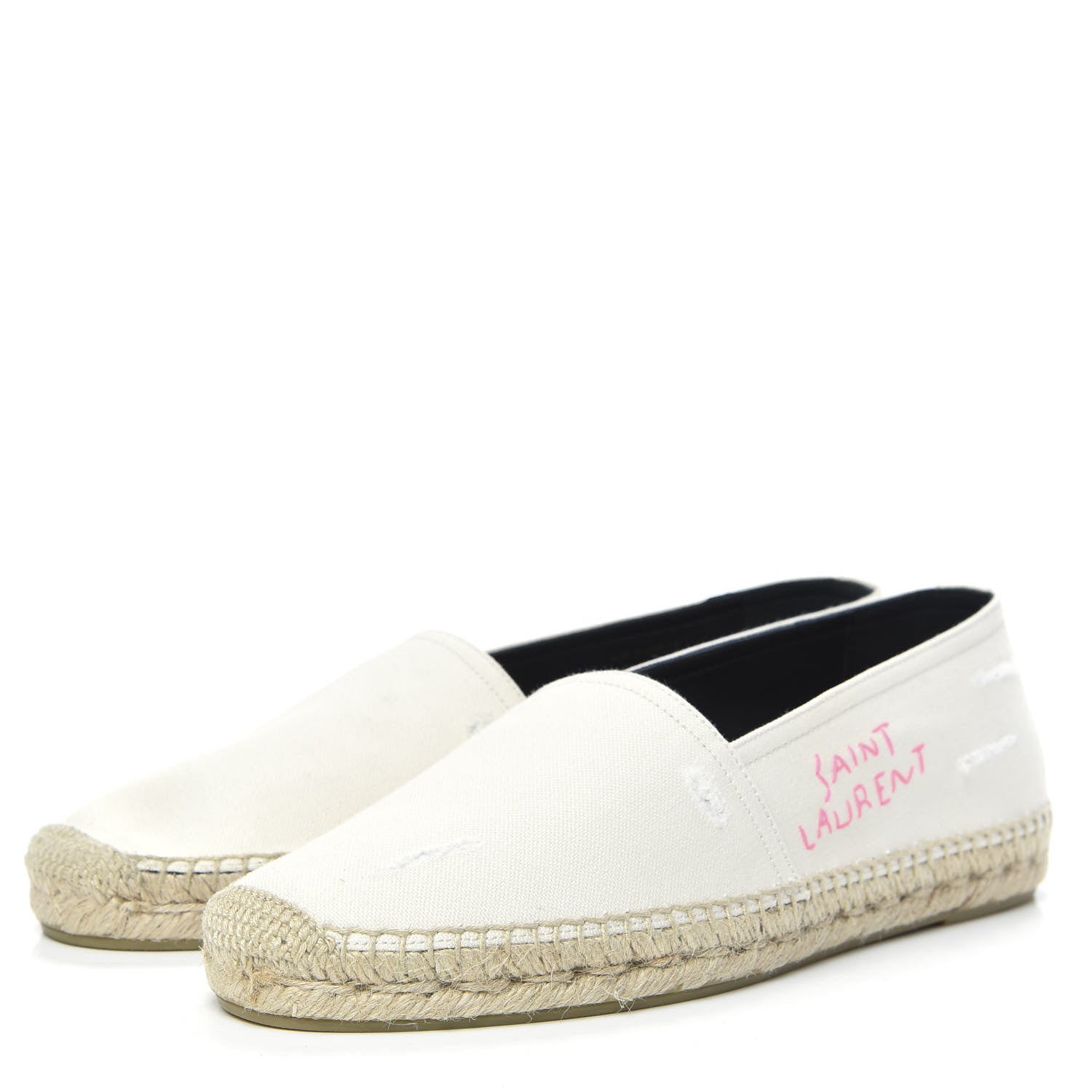 Saint Laurent Canvas Elba Logo Embroidered Espadrilles 41.5 Panna 3 of 9