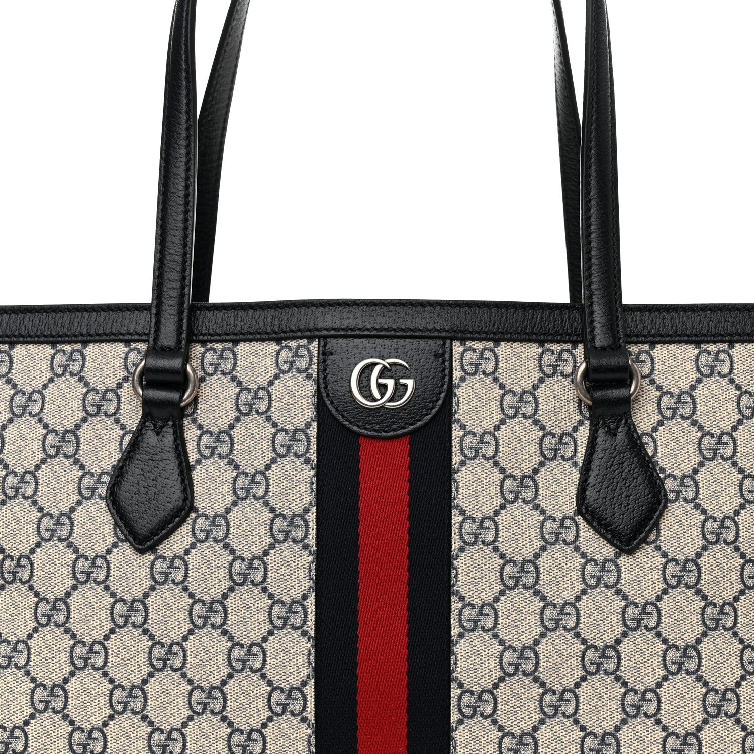 Gucci GG Supreme Monogram Textured Calfskin Web Medium Ophidia Shopping Tote Beige Blue 8 of 10