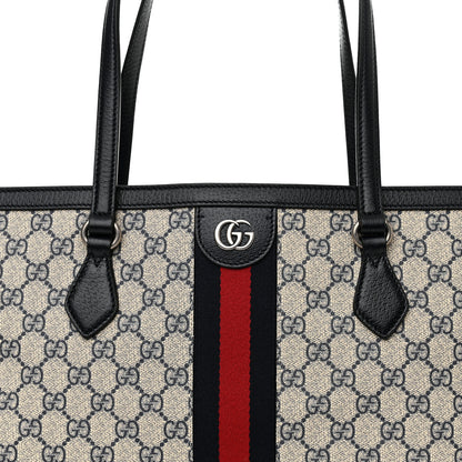 Gucci GG Supreme Monogram Textured Calfskin Web Medium Ophidia Shopping Tote Beige Blue 8 of 10
