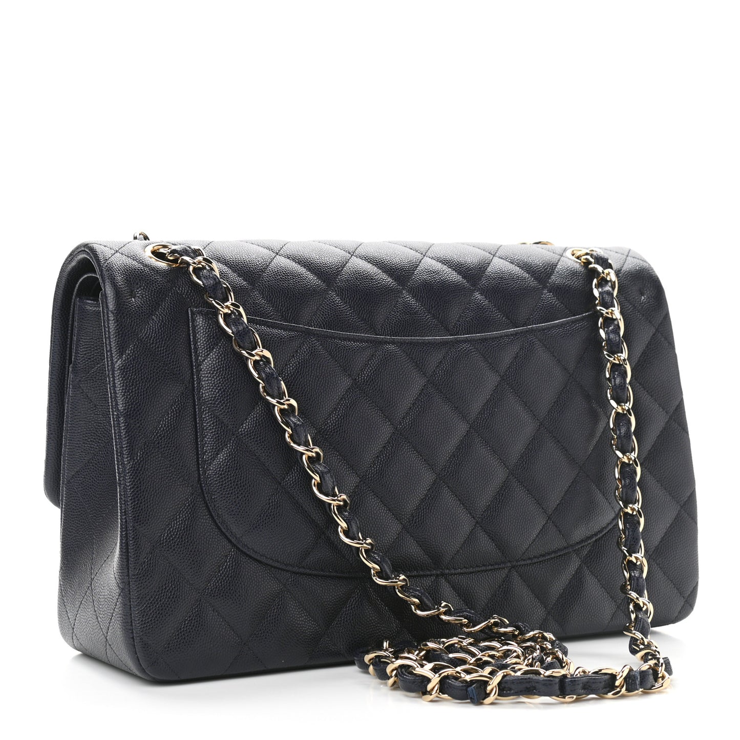 Caviar Quilted Jumbo Double Flap Navy Blue
