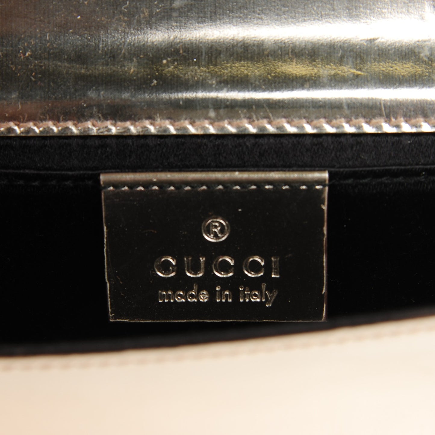 Metallic Patent Padlock Clutch Gold