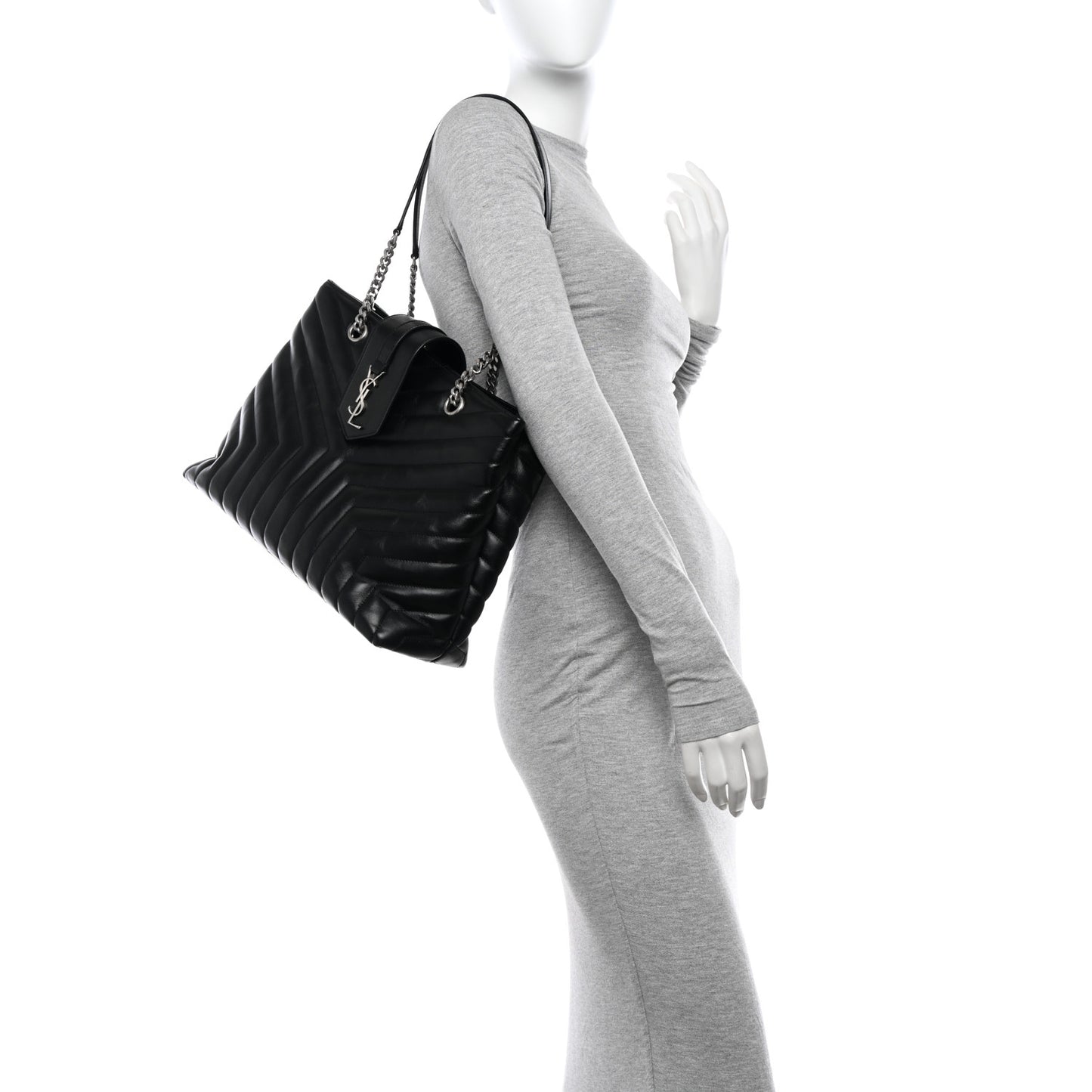 Calfskin Y Quilted Monogram Large Loulou Shopper Black