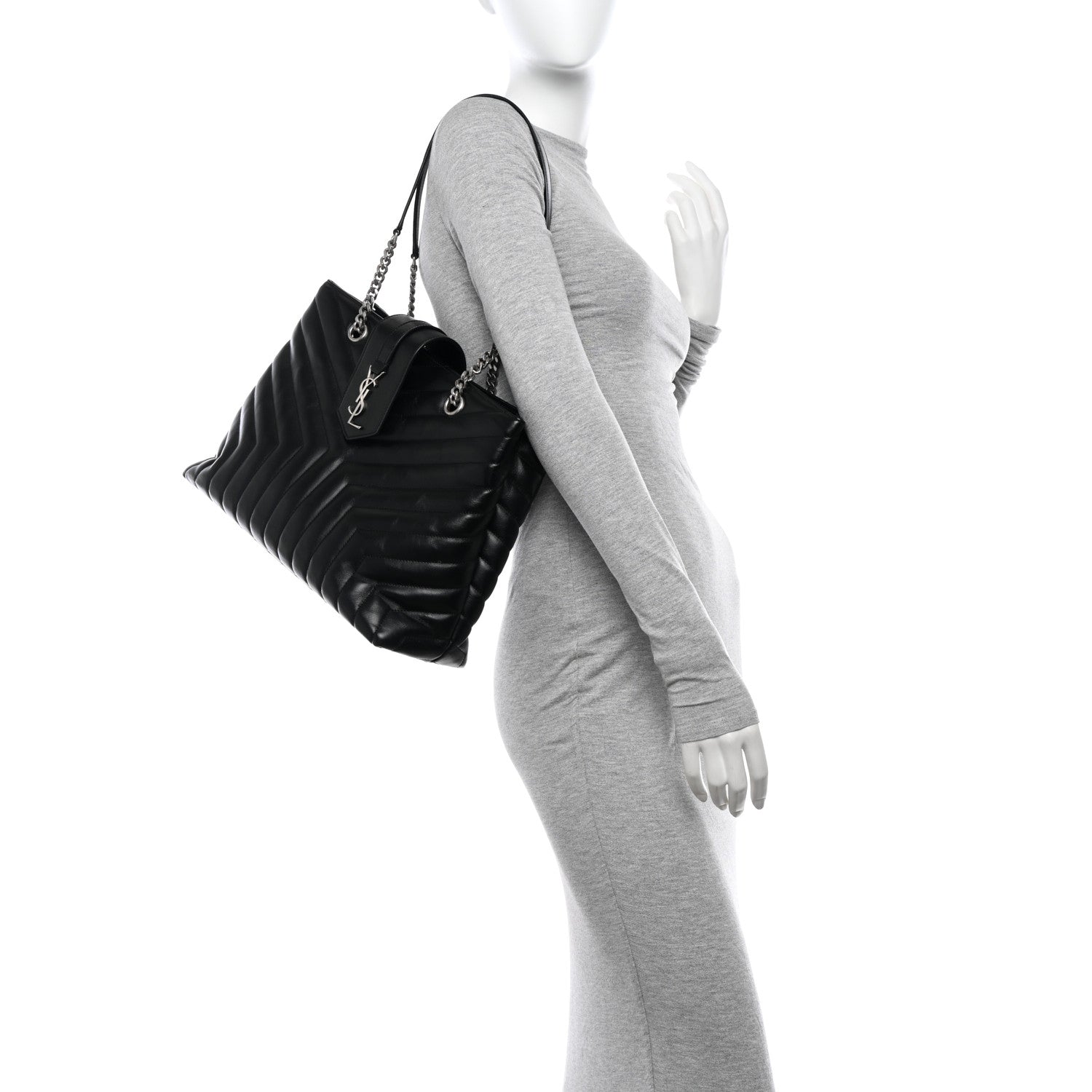 Saint Laurent Calfskin Y Quilted Monogram Large Loulou Shopper Black 2 of 10