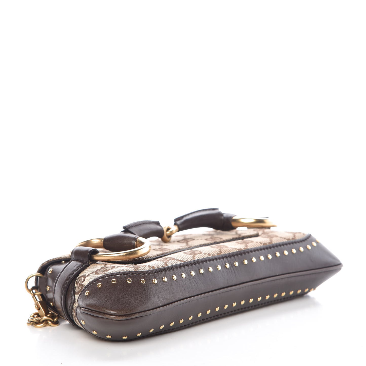 Monogram Studded Horsebit Clutch Dark Brown