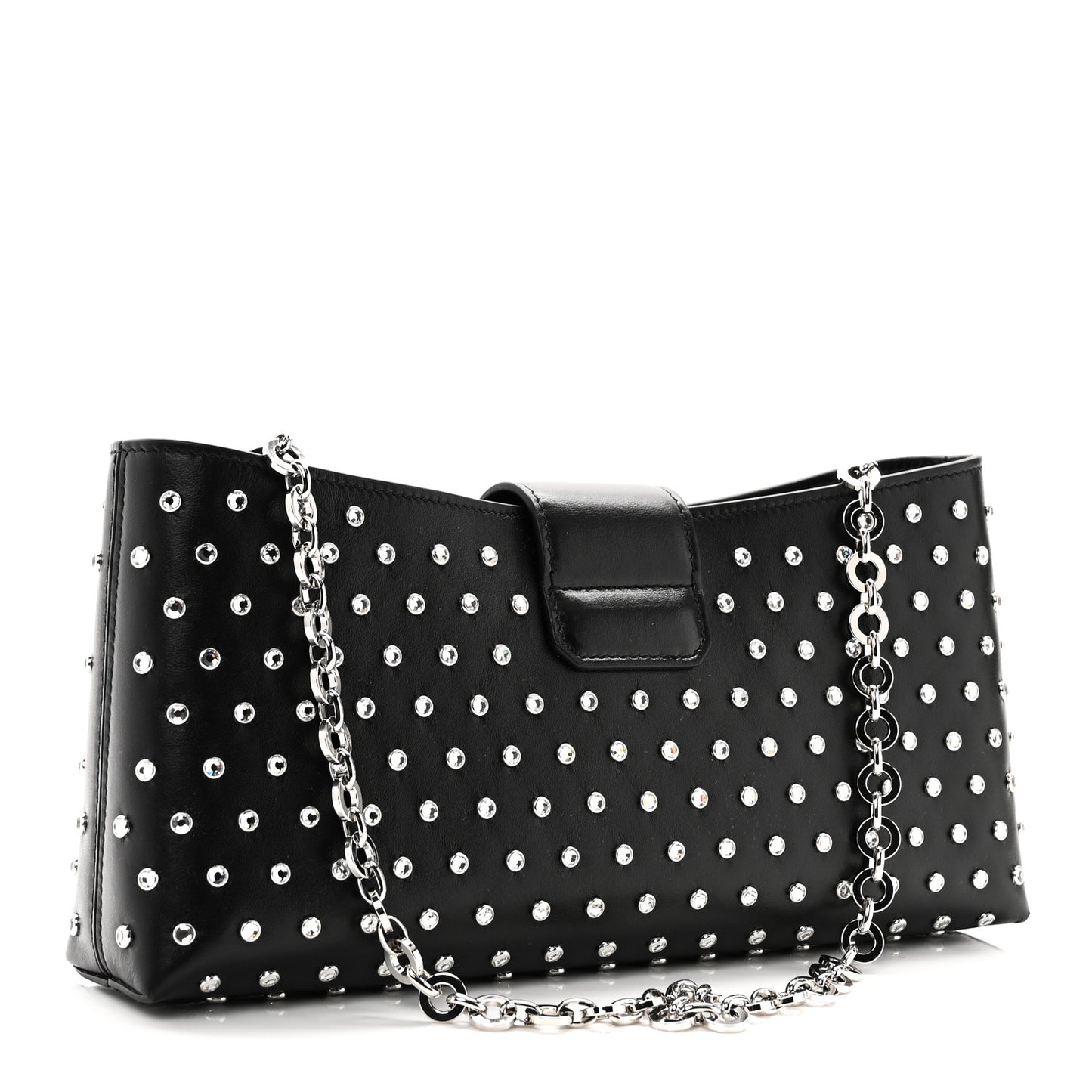 Calfskin Studded Trifolio Shoulder Bag Black