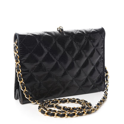 Chanel Lizard Quilted Tassel Single Flap Bag Black 2 of 14