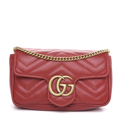 Gucci Calfskin Matelasse Super Mini GG Marmont Shoulder Bag Hibiscus Red 1 of 12