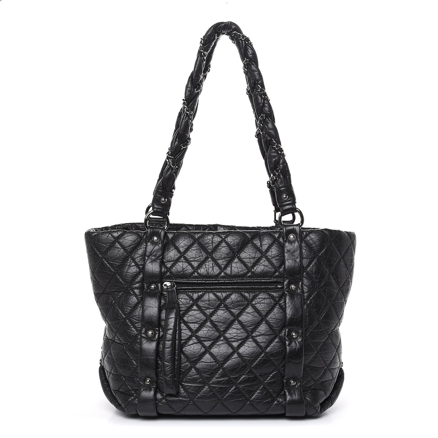 Distressed Lambskin Vintage Ligne L Lady Braid Tote Black