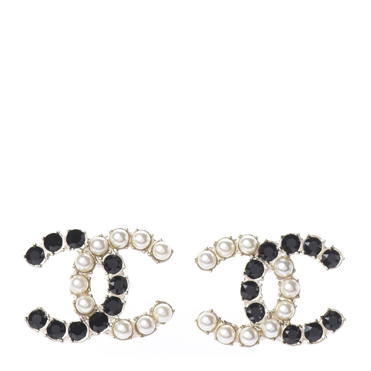 Resin Pearl CC Dazzling Domino Earrings Gold Black