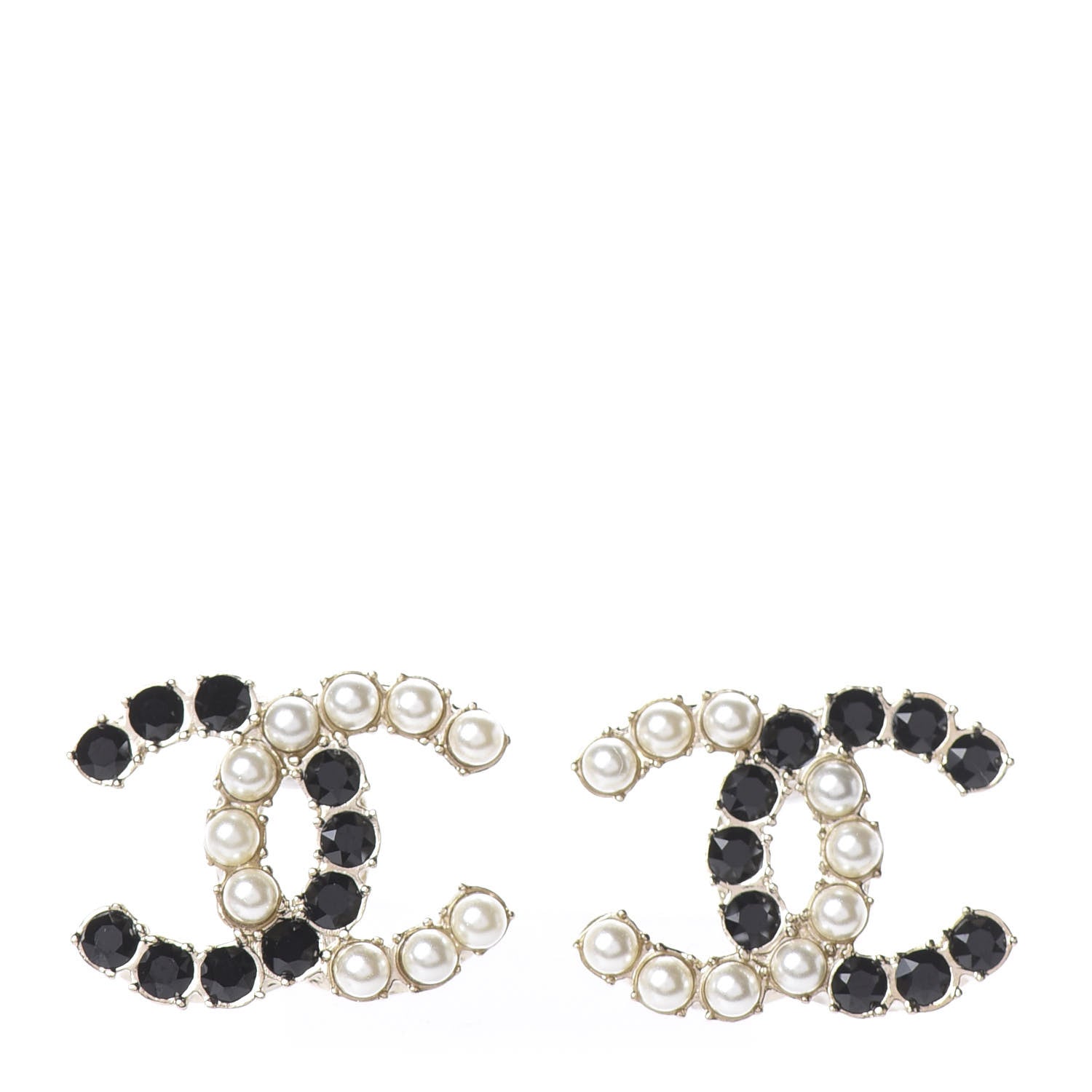 Chanel Resin Pearl CC Dazzling Domino Earrings Gold Black 1 of 4
