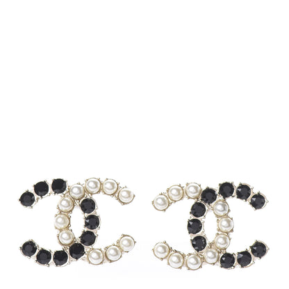 Chanel Resin Pearl CC Dazzling Domino Earrings Gold Black 1 of 4