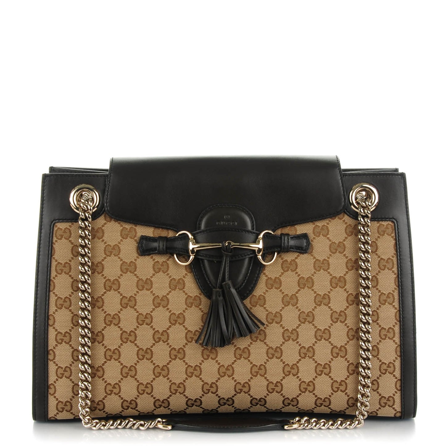 Monogram Margaux Calfskin Large Emily Chain Shoulder Bag Beige Ebony Cocoa