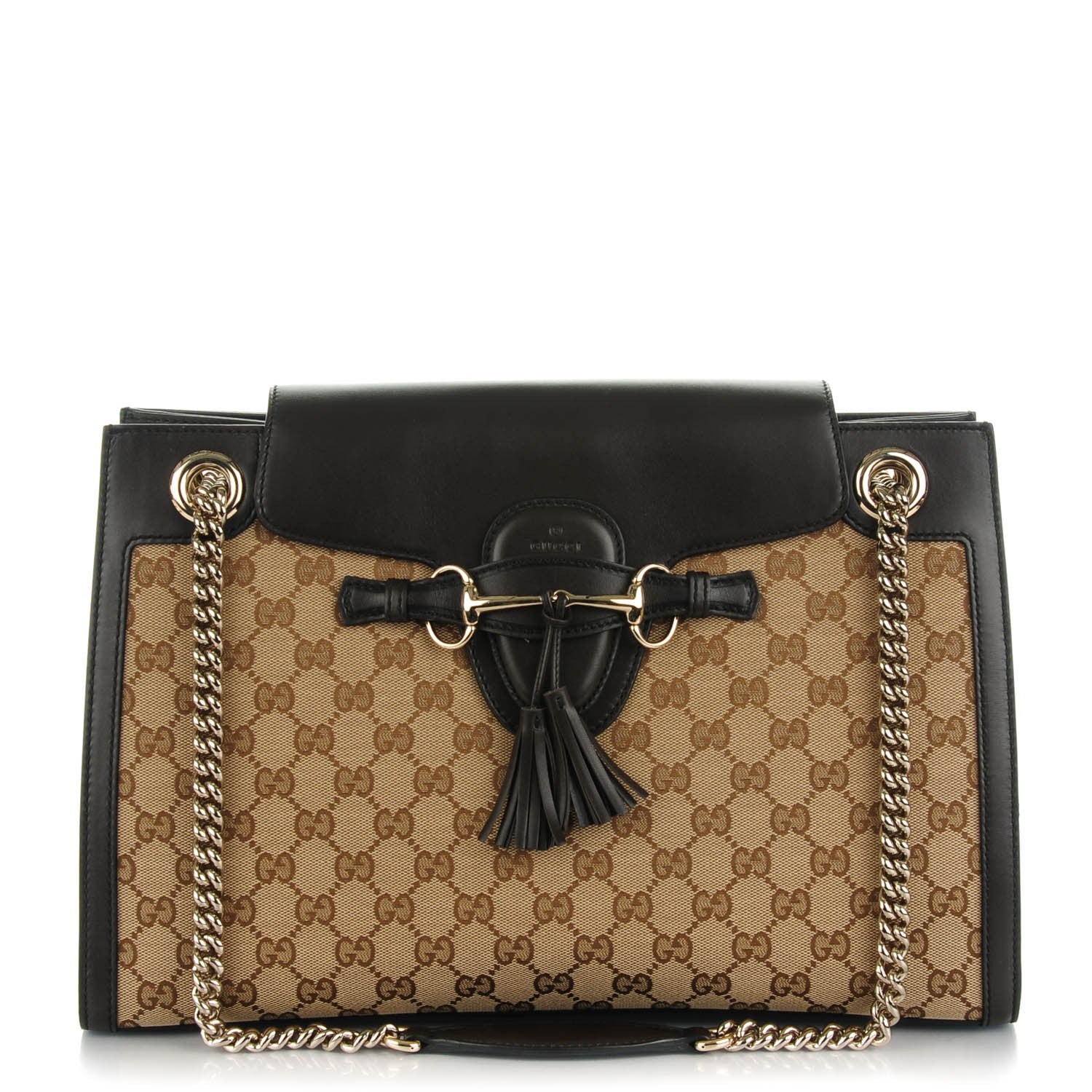 Gucci Monogram Margaux Calfskin Large Emily Chain Shoulder Bag Beige Ebony Cocoa 1 of 7