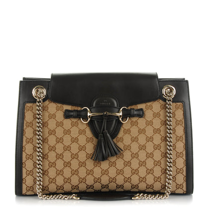 Gucci Monogram Margaux Calfskin Large Emily Chain Shoulder Bag Beige Ebony Cocoa 1 of 7