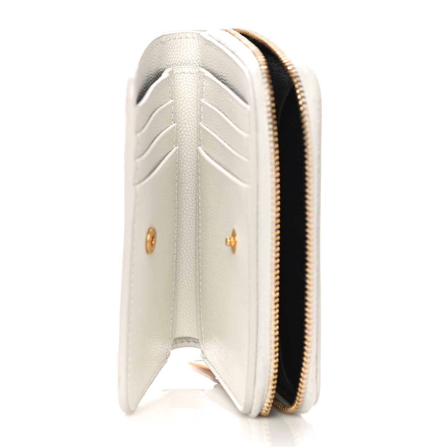 Grained Calfskin Paris Compact Zip Around Wallet White Multicolor