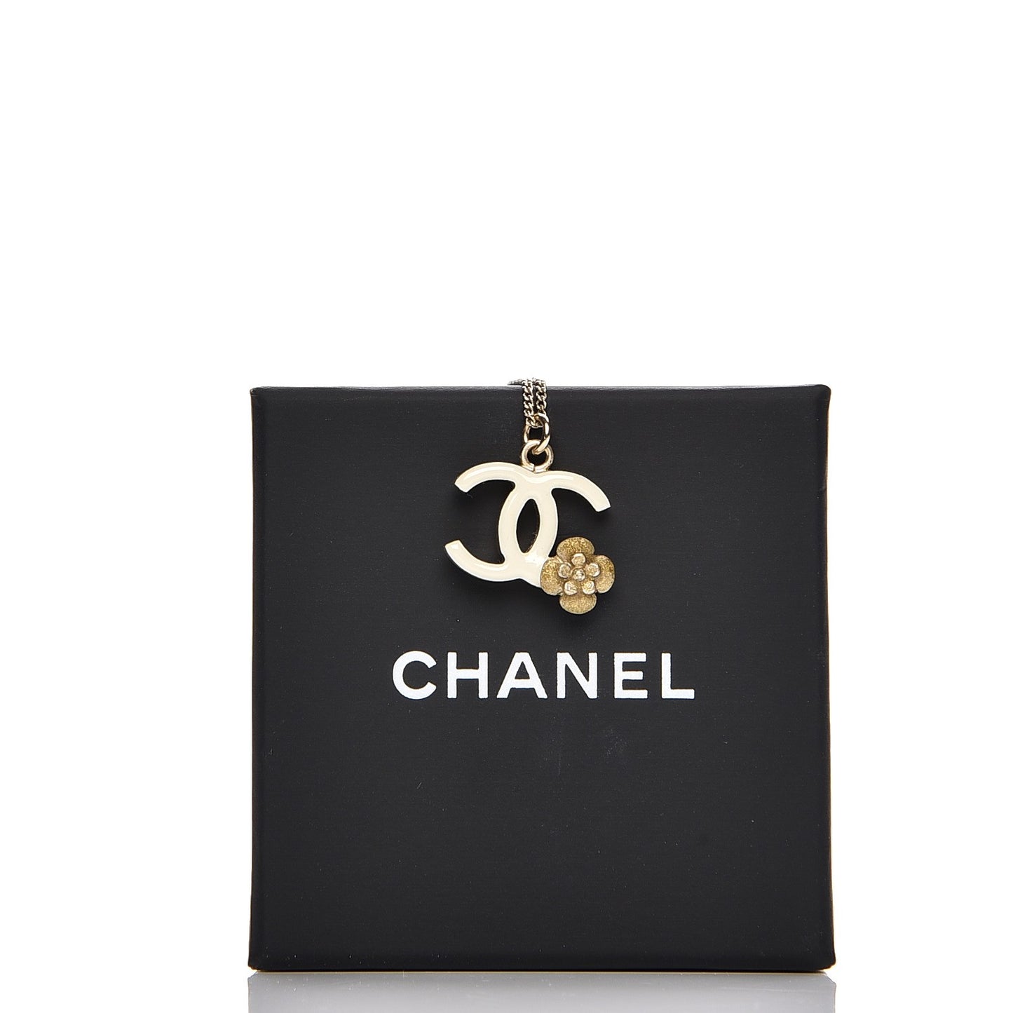 Enamel CC Camellia Necklace Ivory Gold