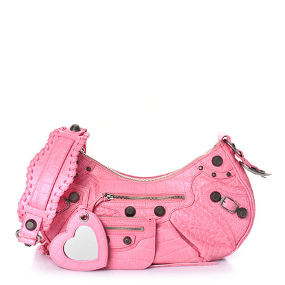 Balenciaga Extra Supple Calfskin Crocodile Embossed Small Le Cagole Shoulder Bag Sweet Pink 1 of 9