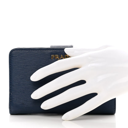 Prada Vitello Move Metal Compact Wallet Bleuette 2 of 8