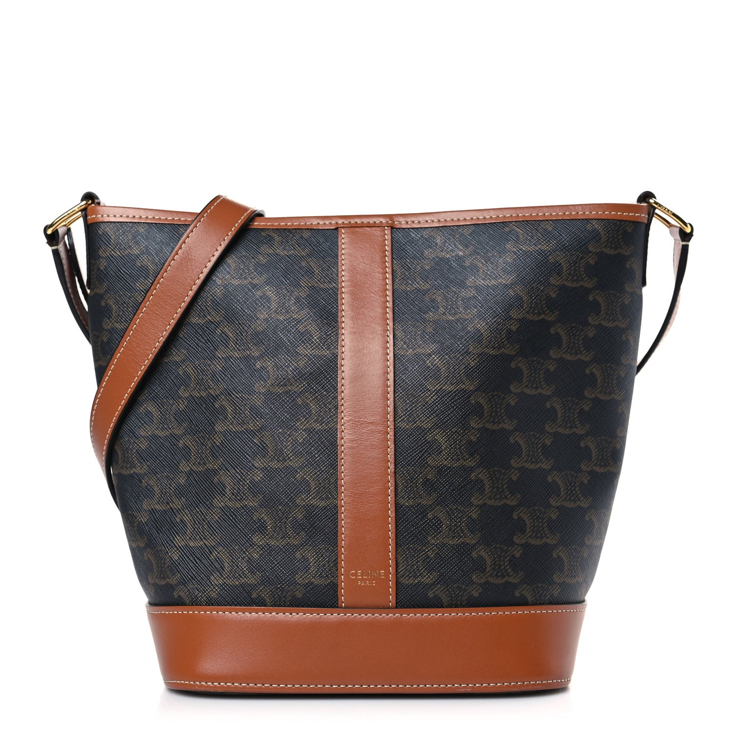 Triomphe Canvas Calfskin Small Bucket Bag Tan
