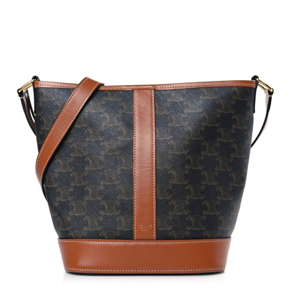 Celine Triomphe Canvas Calfskin Small Bucket Bag Tan 1 of 9