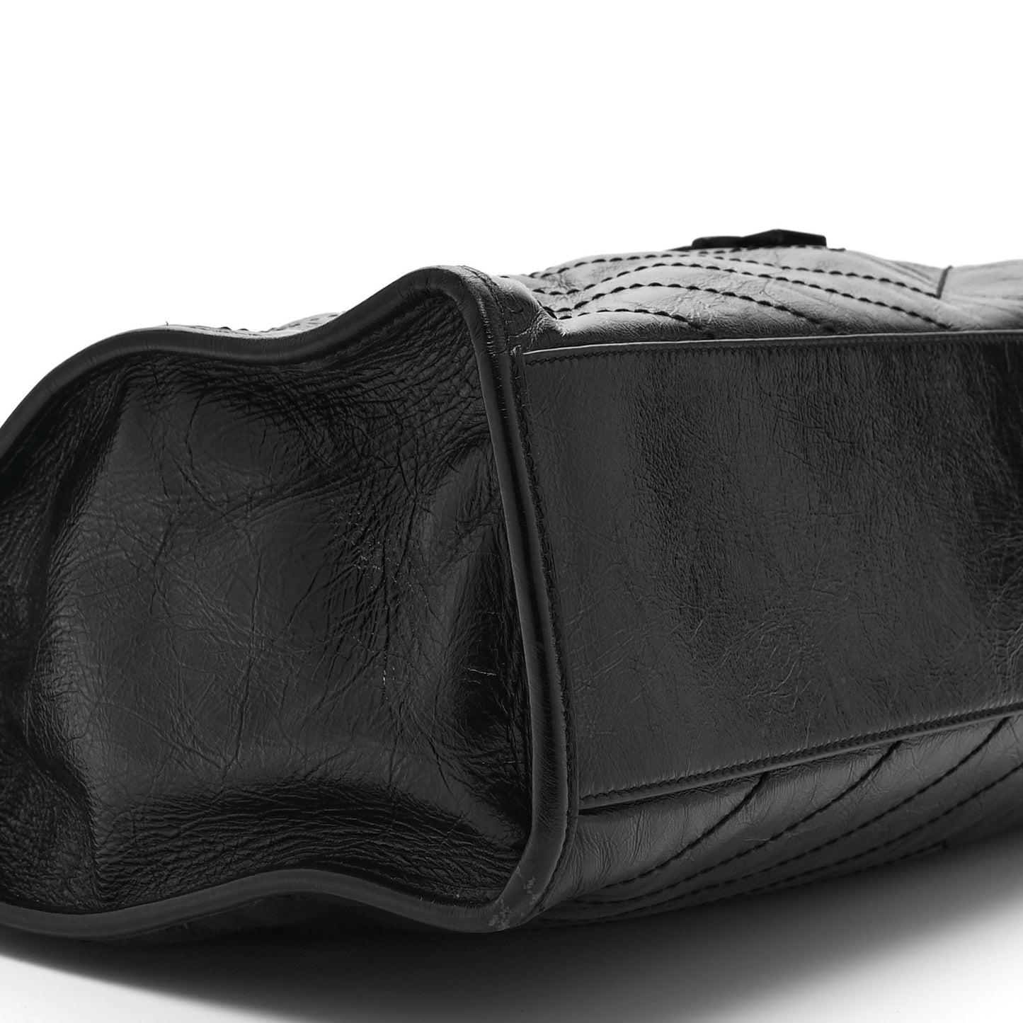 Crinkled Calfskin Matelasse Monogram Large Niki Shopper Tote Black