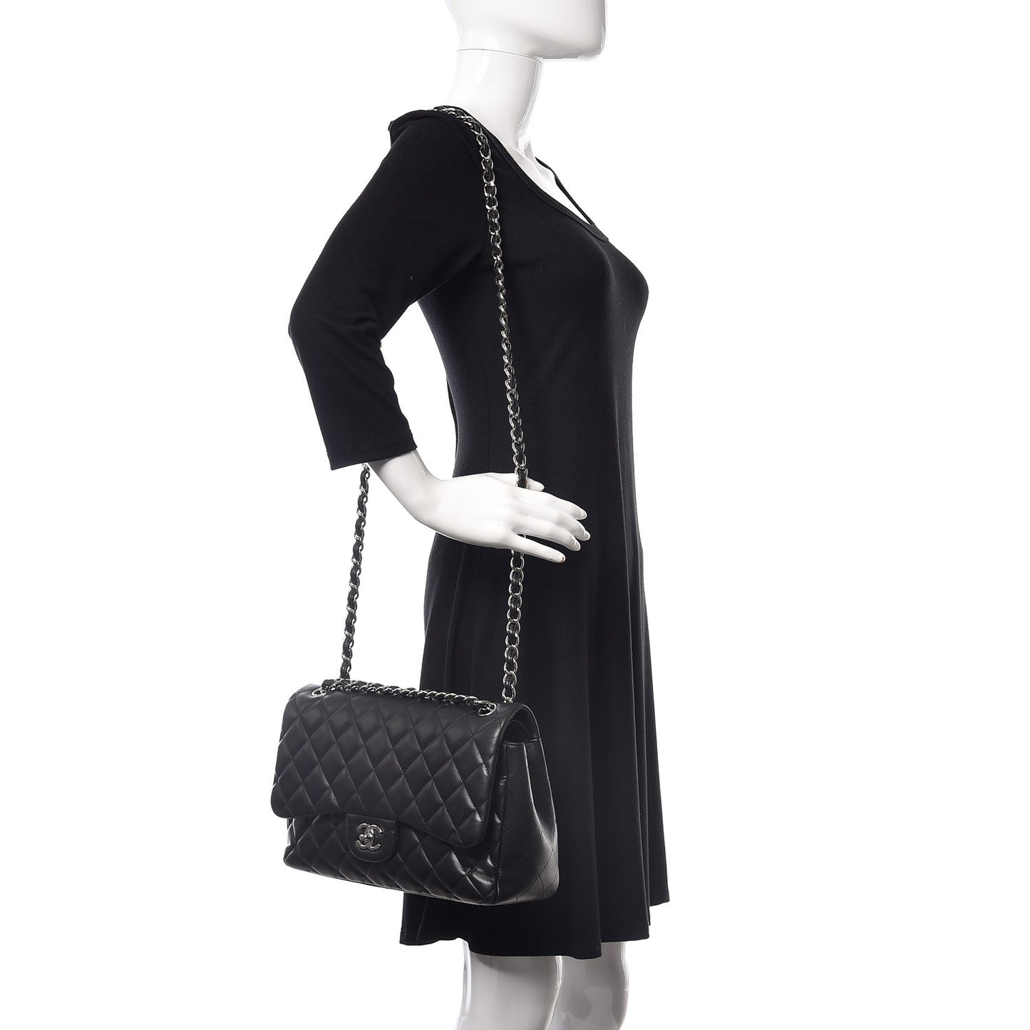 Lambskin Quilted Jumbo Double Flap Black