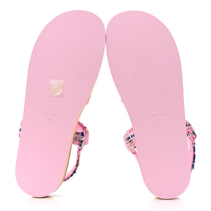 Chanel Tweed Lambskin Crystal CC Sandals 41 Pink Multicolor 5 of 9