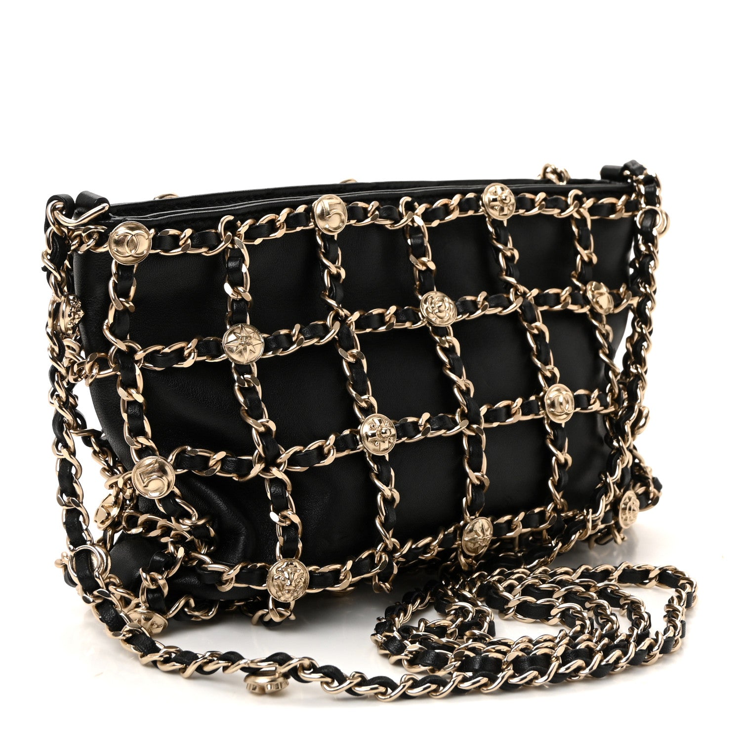 Chanel Lambskin Chain Frame Medallion Shoulder Bag Black 3 of 10
