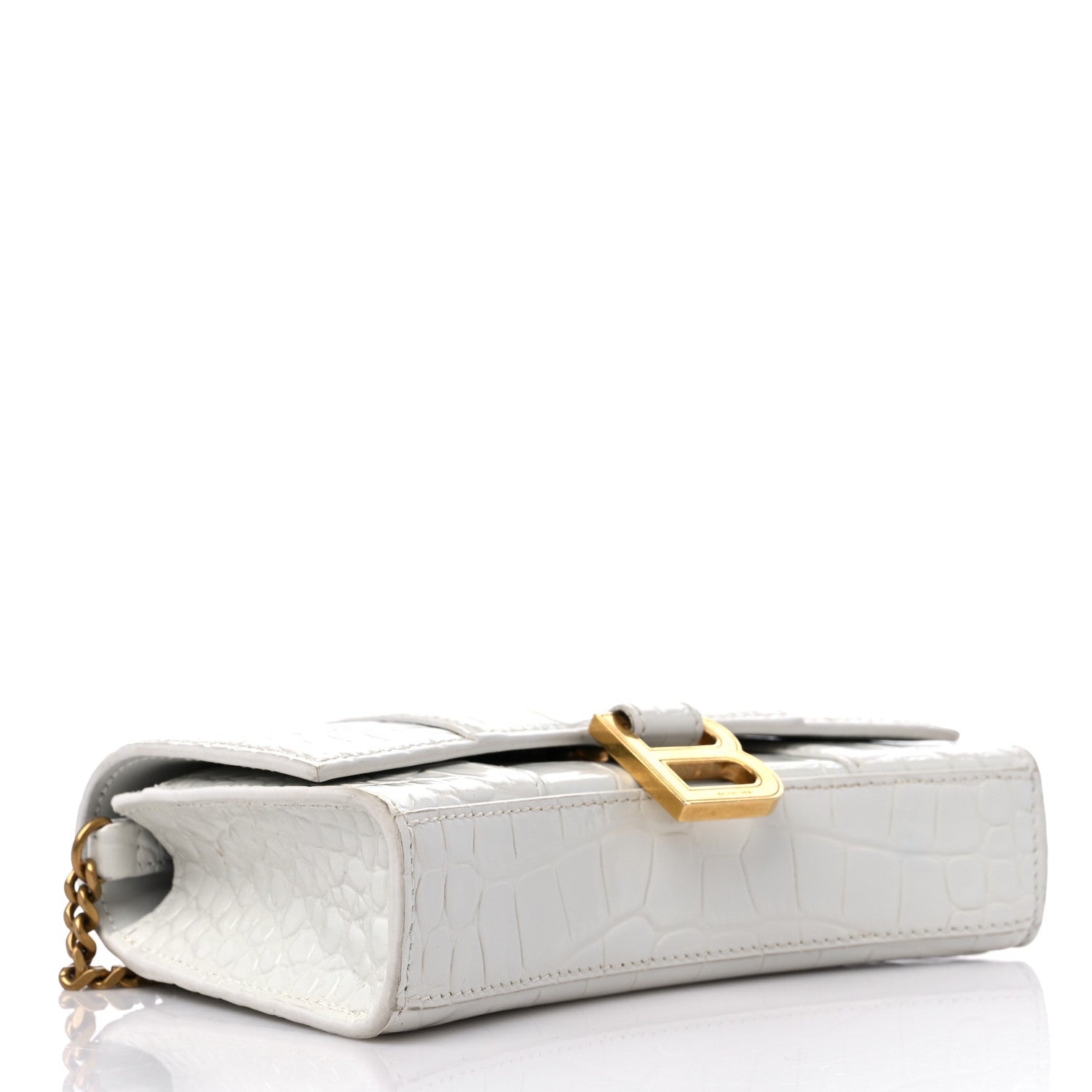 Balenciaga Shiny Calfskin Crocodile Embossed Hourglass Chain Bag White 4 of 12