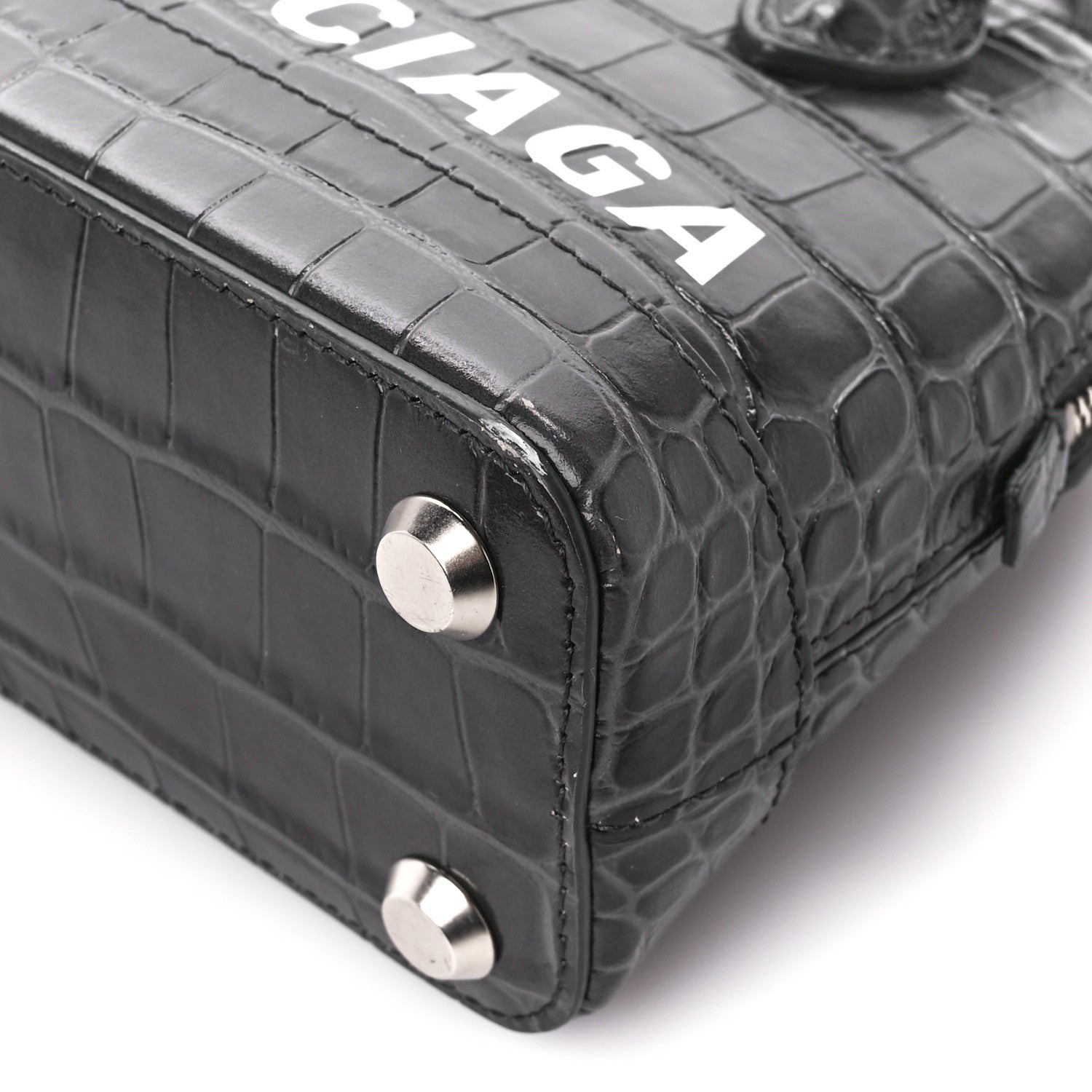 Balenciaga Shiny Calfskin Logo Crocodile Embossed XXS Ville Top Handle Bag Gray 11 of 11