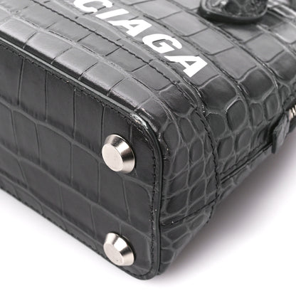 Balenciaga Shiny Calfskin Logo Crocodile Embossed XXS Ville Top Handle Bag Gray 11 of 11