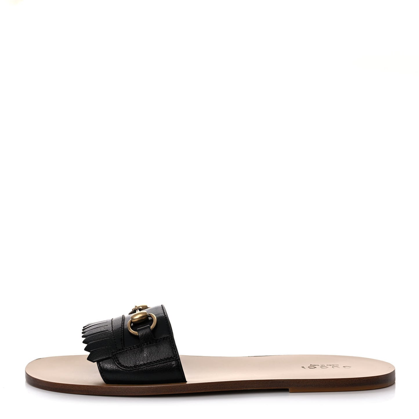 Goatskin Fringe Mens Horsebit Slide Sandals 10 Black