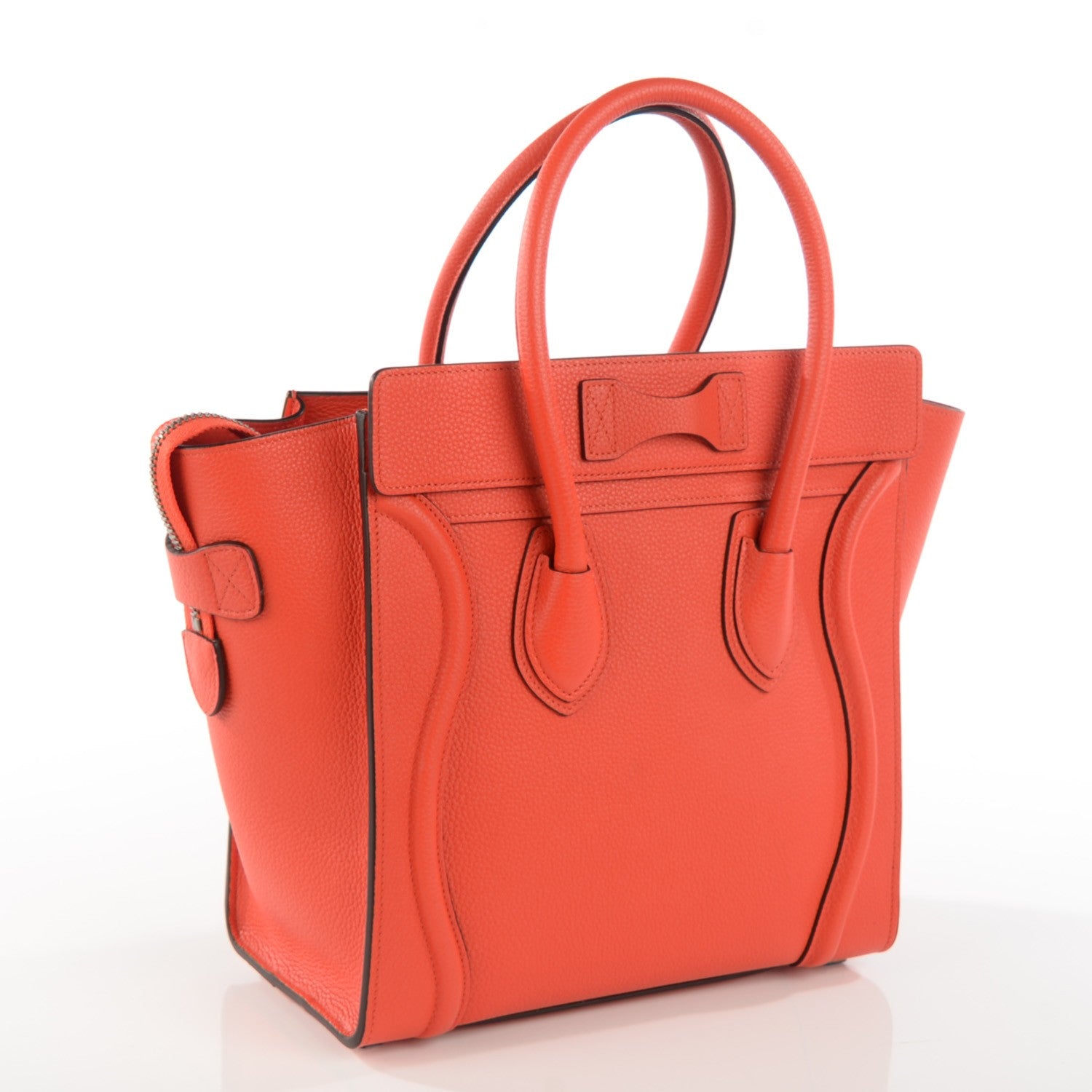 Celine Drummed Calfskin Micro Luggage Vermillion 3 of 9