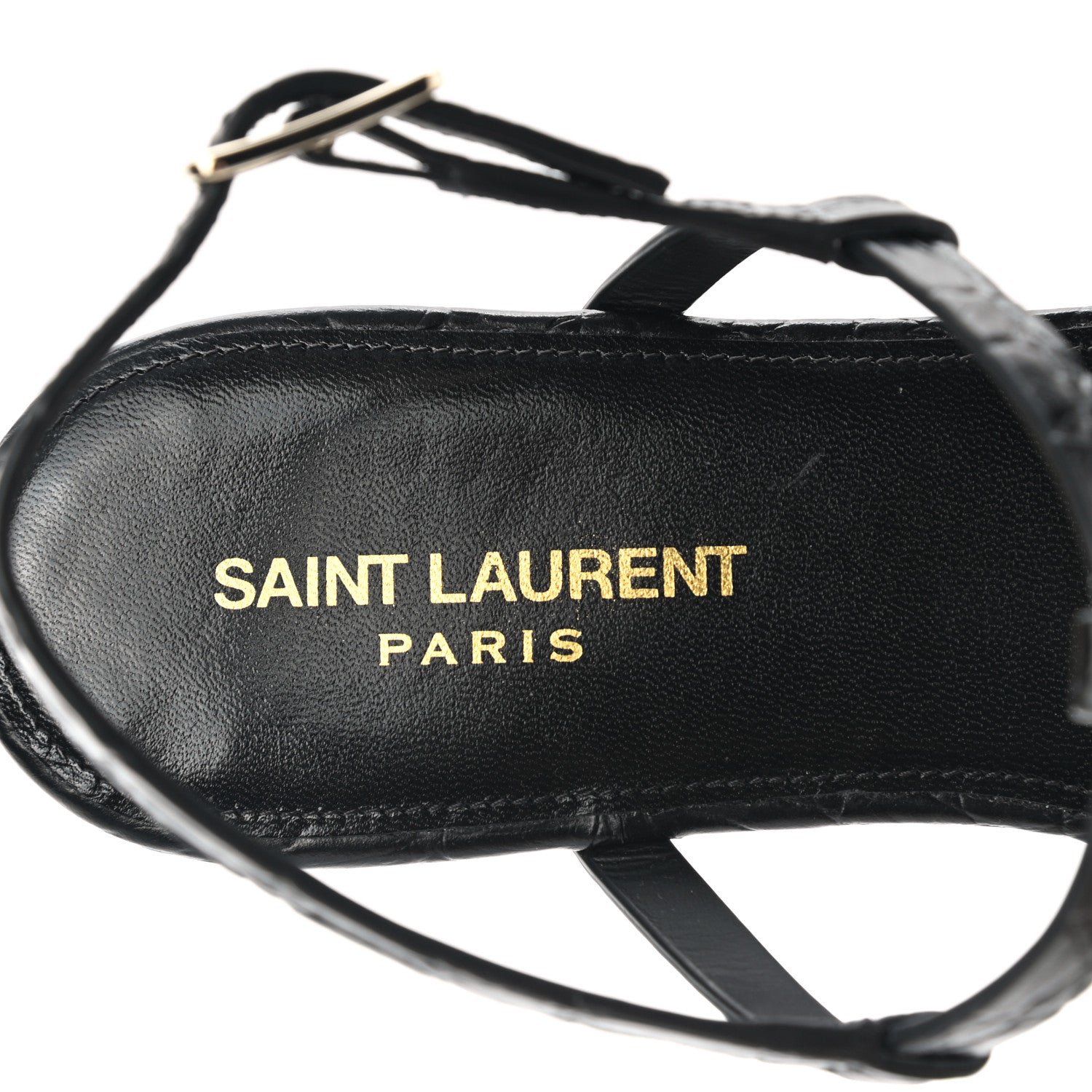 Saint Laurent Calfskin Crocodile Embossed Cassandra Monogram Sandals 38.5 Black 6 of 9