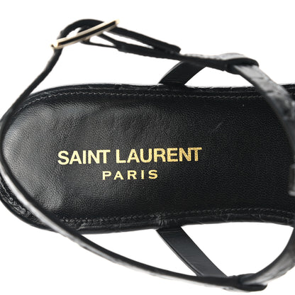 Saint Laurent Calfskin Crocodile Embossed Cassandra Monogram Sandals 38.5 Black 6 of 9
