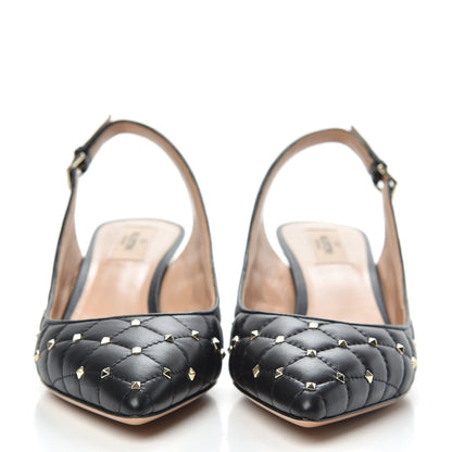 Valentino Garavani Nappa Quilted Rockstud Spike Slingback Low Heel Pumps 39.5 Black 2 of 9