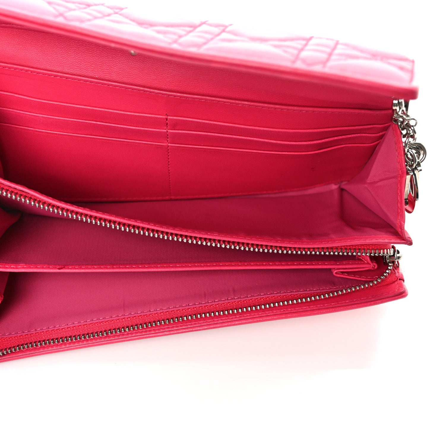 Lambskin Cannage Lady Dior Rendezvous Wallet On Chain Fuchsia