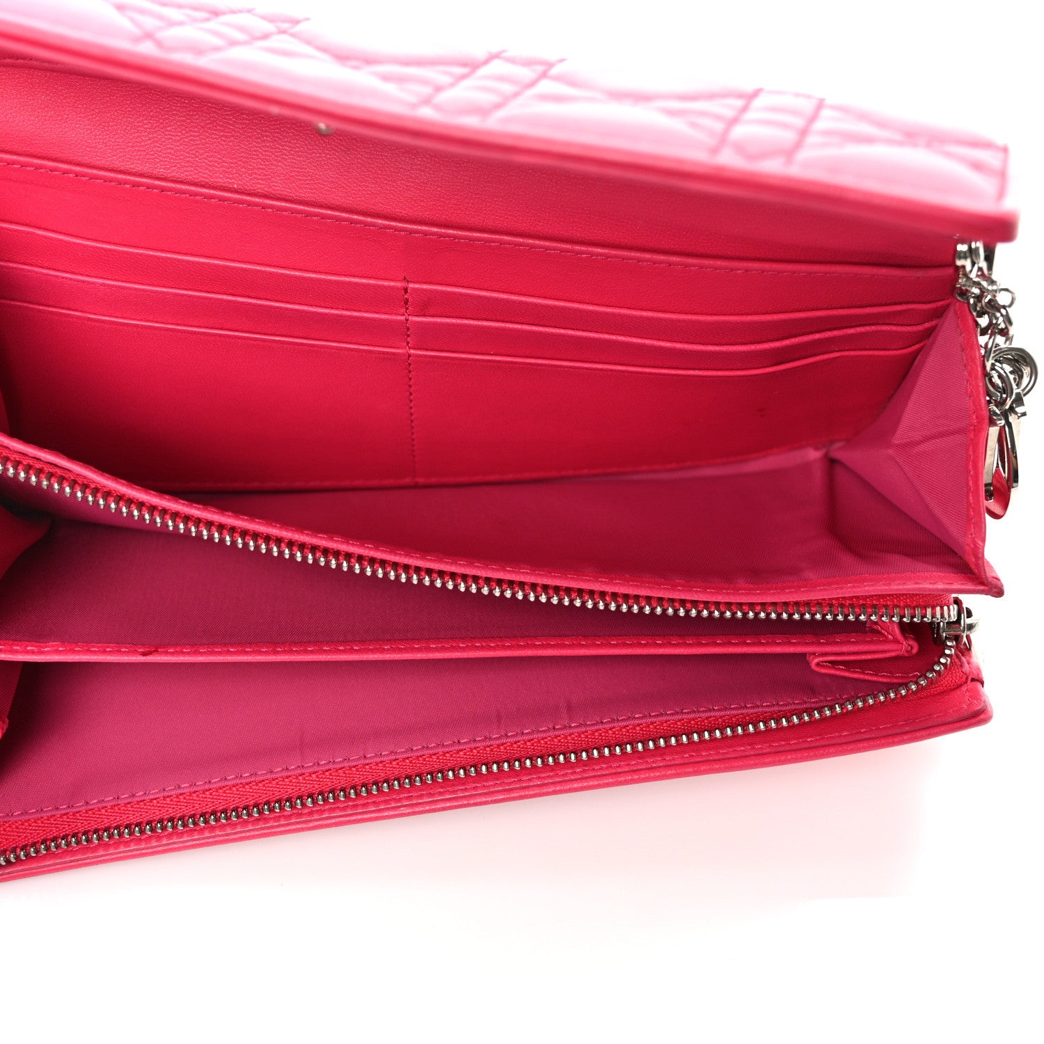 Christian Dior Lambskin Cannage Lady Dior Rendezvous Wallet On Chain Fuchsia 5 of 8