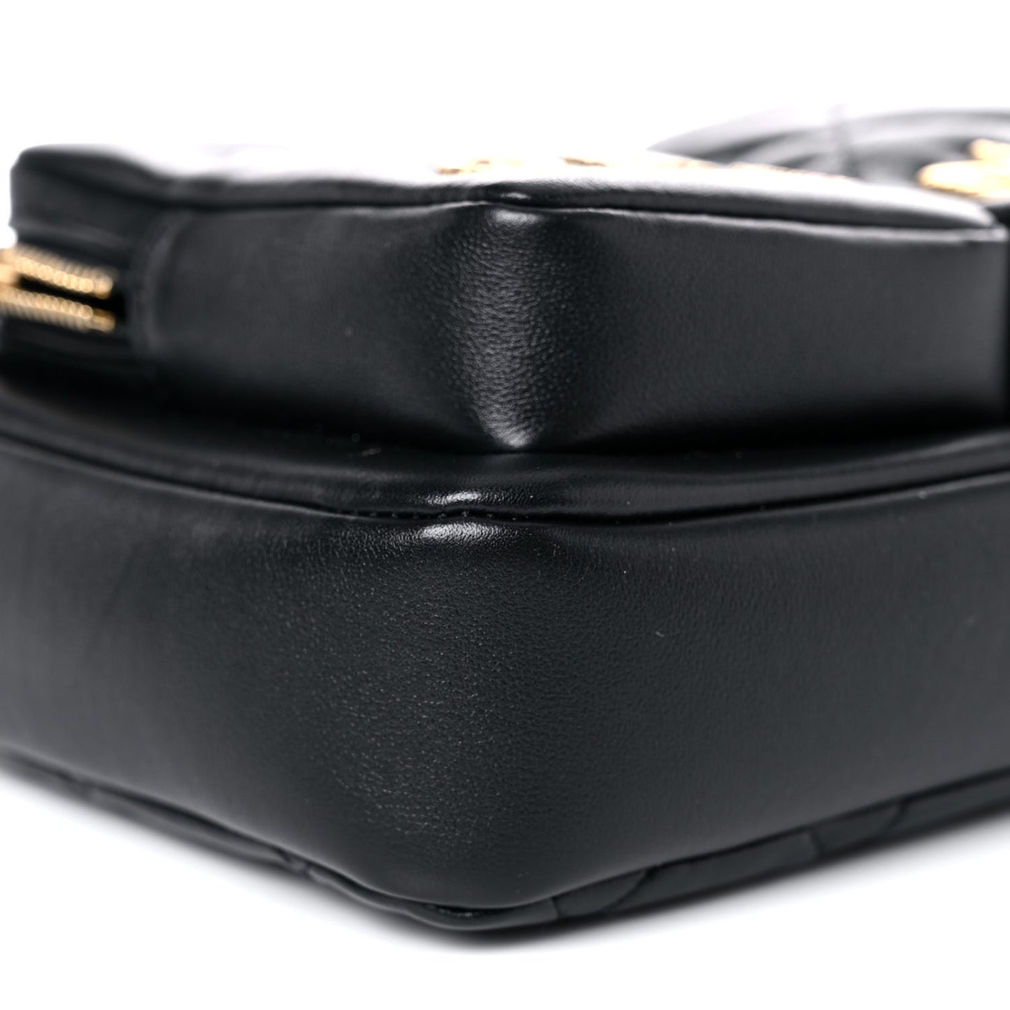 Calfskin Quilted Small Camera Case Black