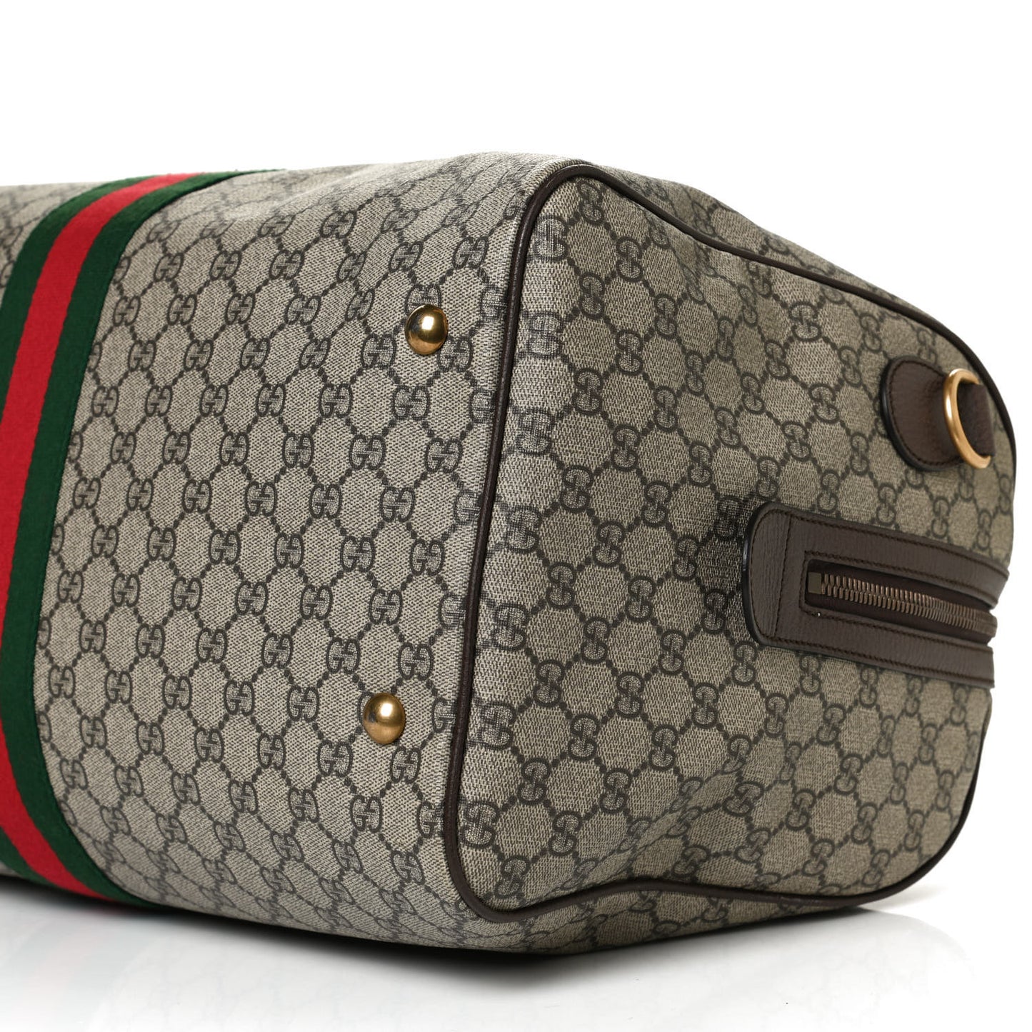 GG Supreme Monogram Textured Dollar Calfskin Web Medium Ophidia Carry-On Duffle Bag Beige Ebony New Acero