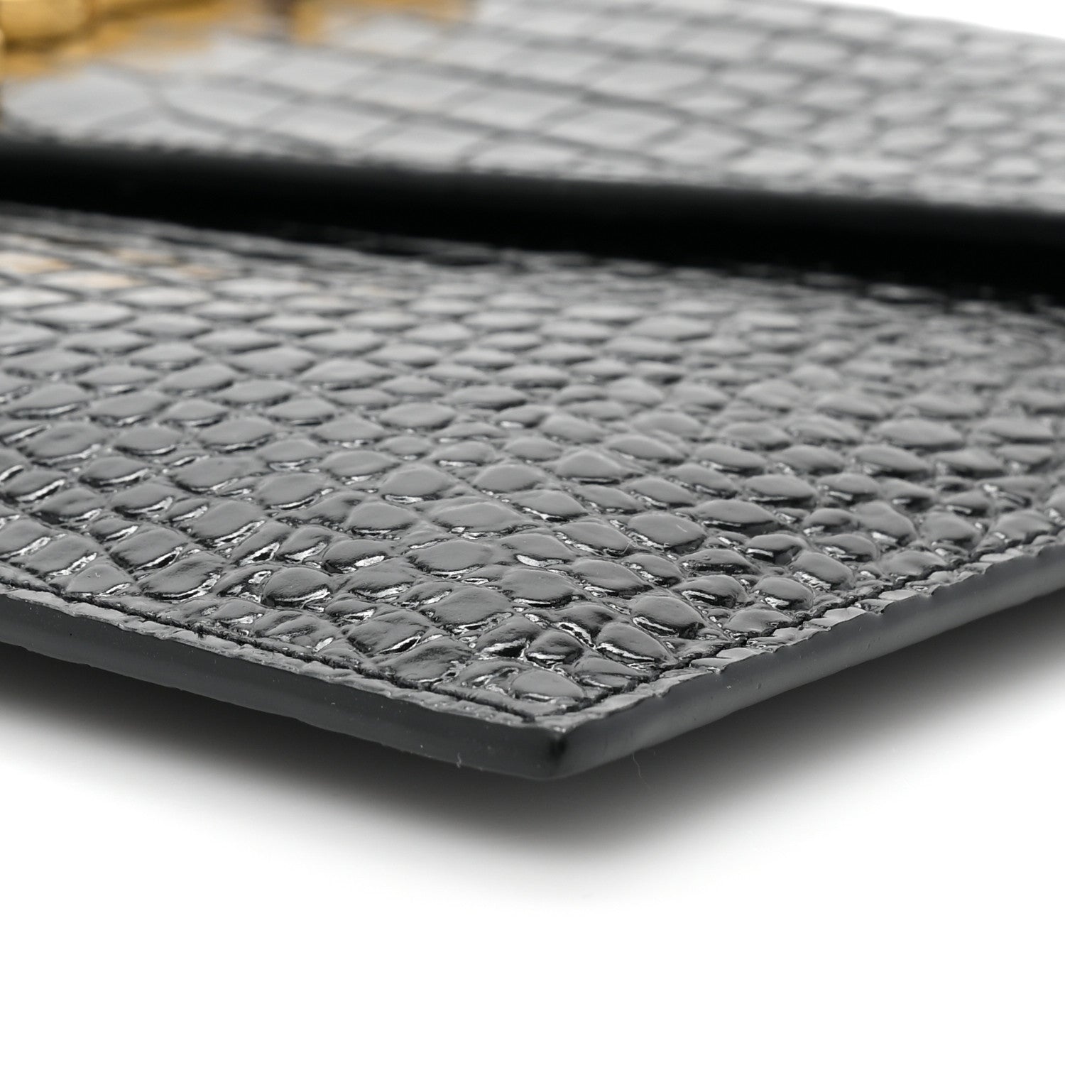 Saint Laurent Calfskin Crocodile Embossed Uptown Monogram Clutch Black 7 of 11